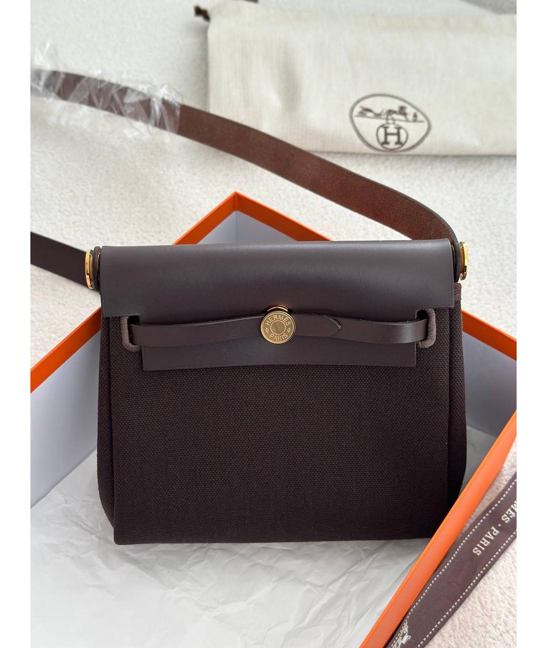 HERMES Коричневая тканевая сумка через плечо, фото 2