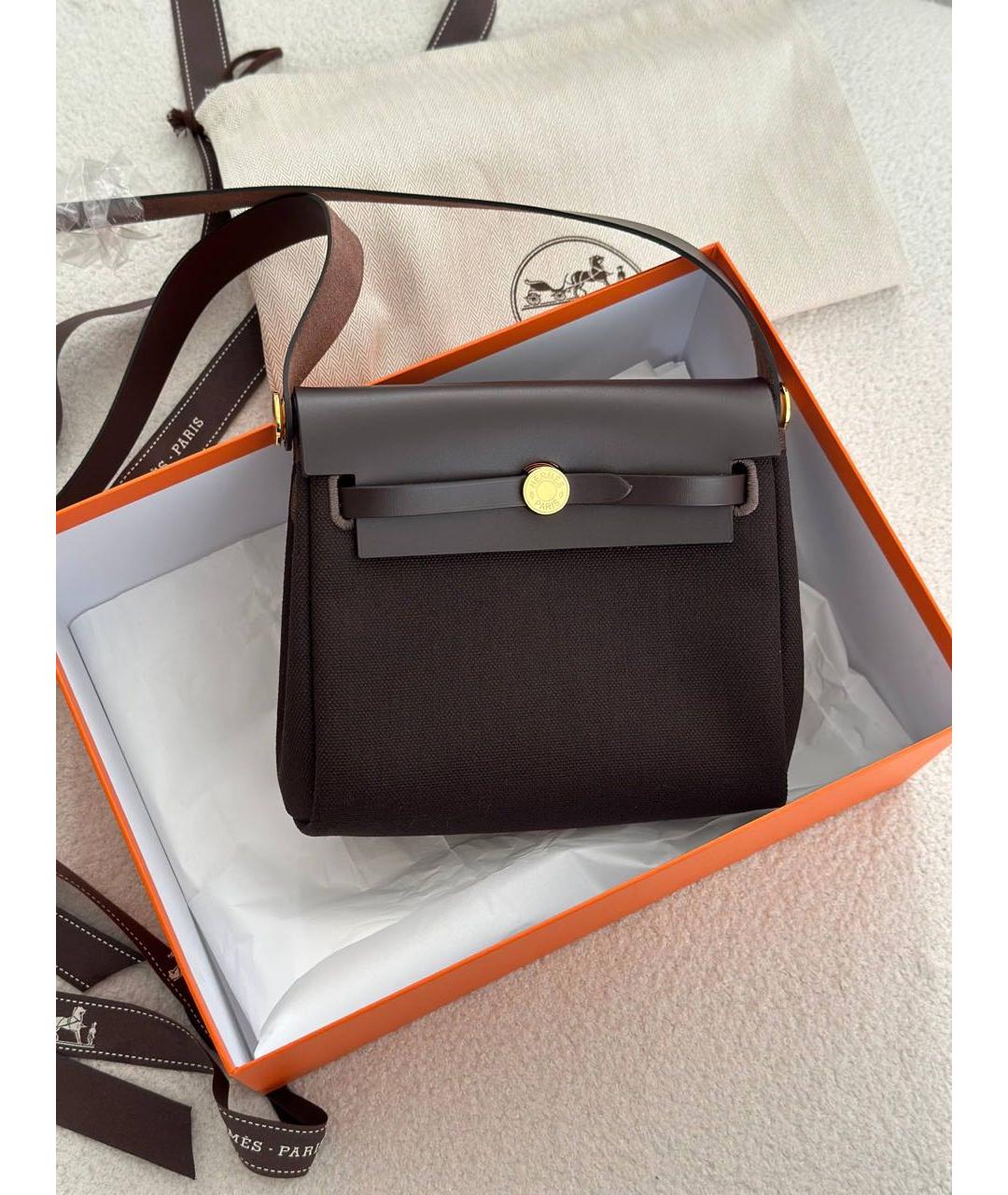 HERMES Коричневая тканевая сумка через плечо, фото 5