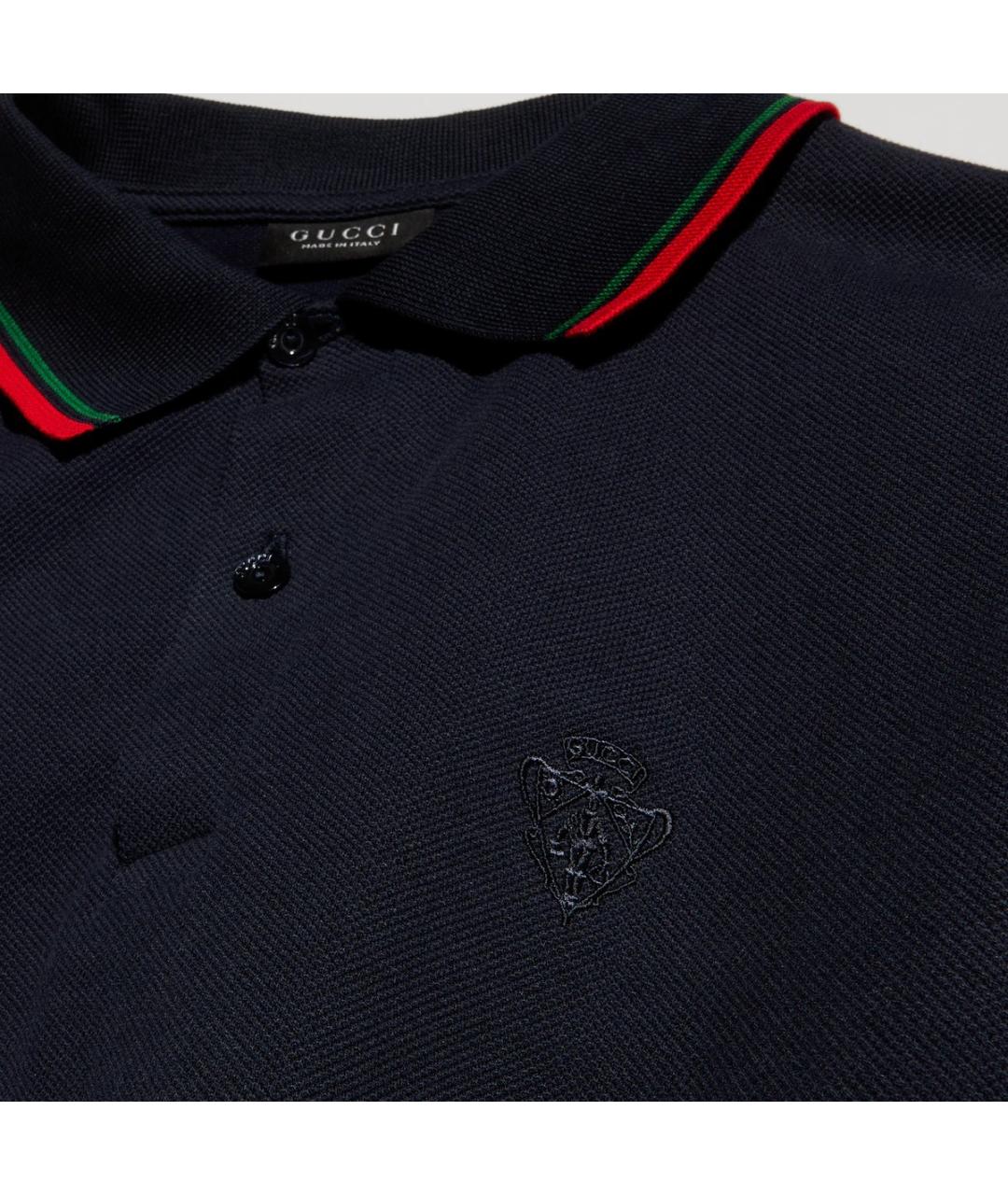 GUCCI Темно-синее хлопковое поло с коротким рукавом, фото 2