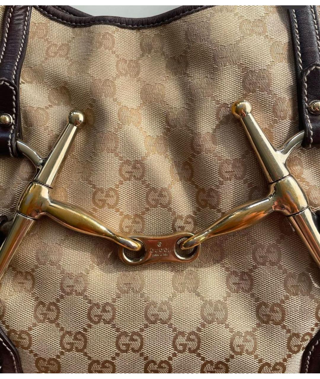 GUCCI Бежевая жаккардовая сумка с короткими ручками, фото 3
