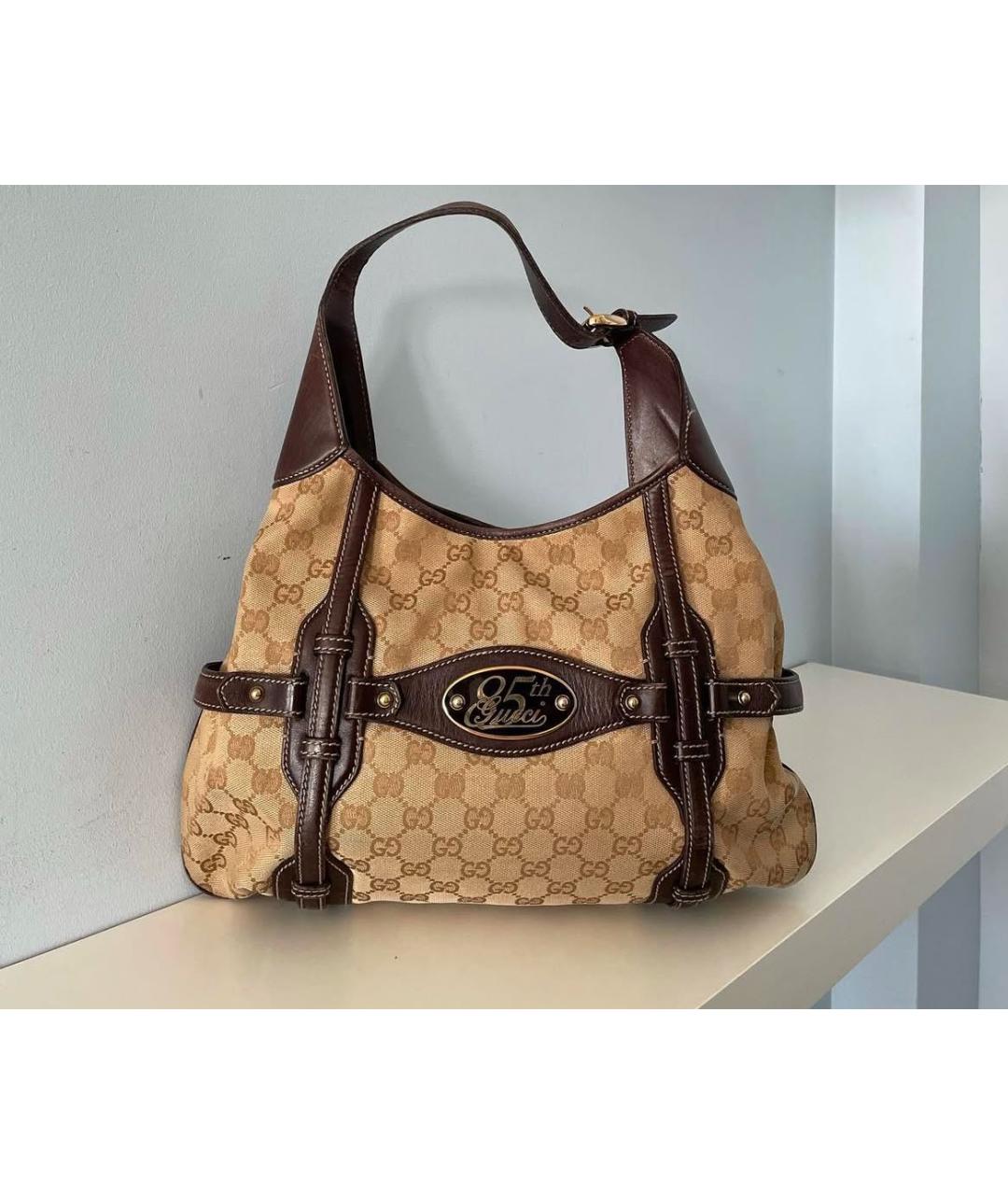 GUCCI Бежевая жаккардовая сумка с короткими ручками, фото 8