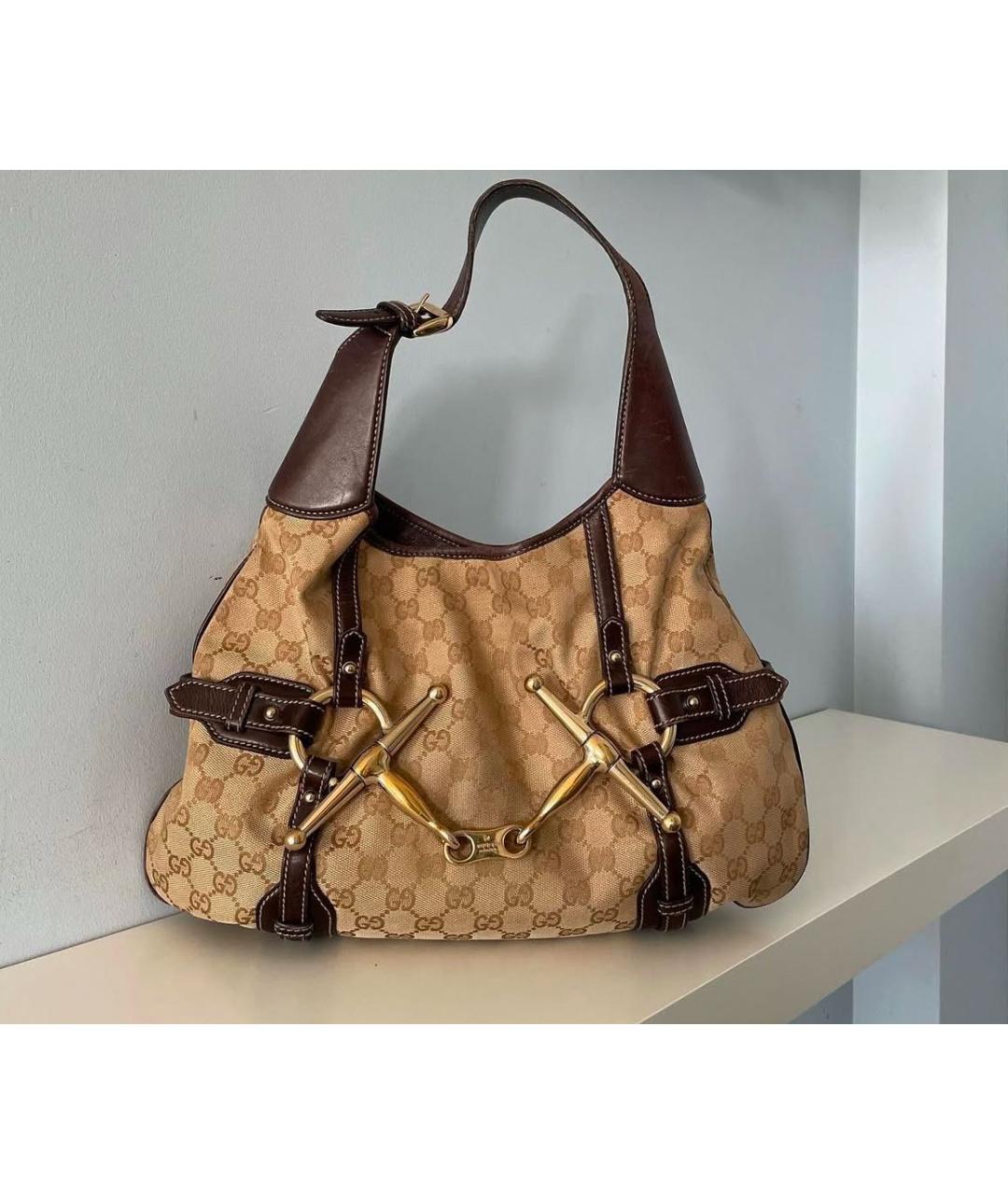 GUCCI Бежевая жаккардовая сумка с короткими ручками, фото 2