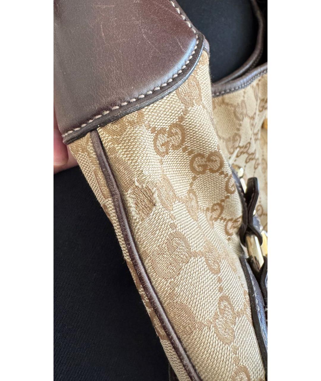 GUCCI Бежевая жаккардовая сумка с короткими ручками, фото 6