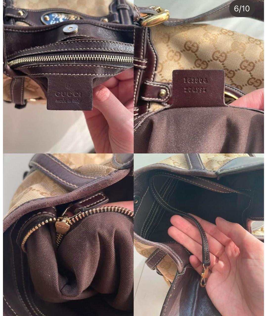 GUCCI Бежевая жаккардовая сумка с короткими ручками, фото 7