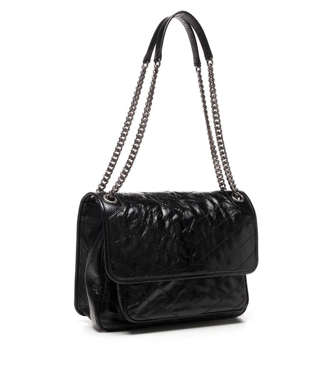 SAINT LAURENT Черная сумка через плечо из лакированной кожи, фото 2
