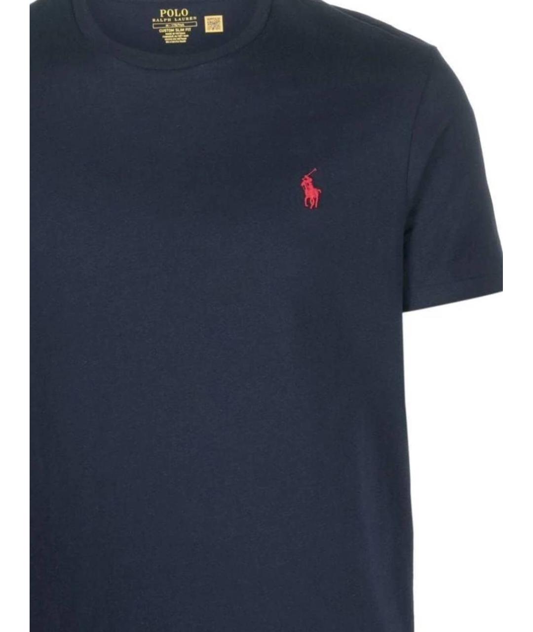 POLO RALPH LAUREN Темно-синяя хлопковая футболка, фото 2