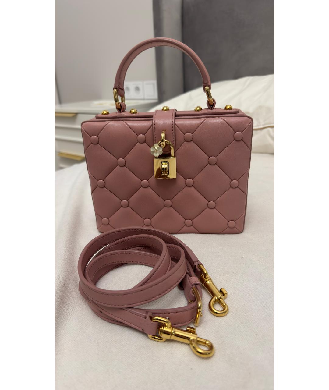 DOLCE&GABBANA Розовая кожаная сумка с короткими ручками, фото 4