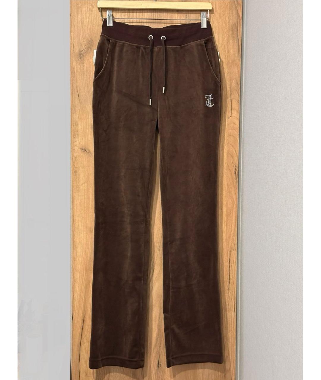 JUICY COUTURE Коричневые велюровые прямые брюки, фото 4
