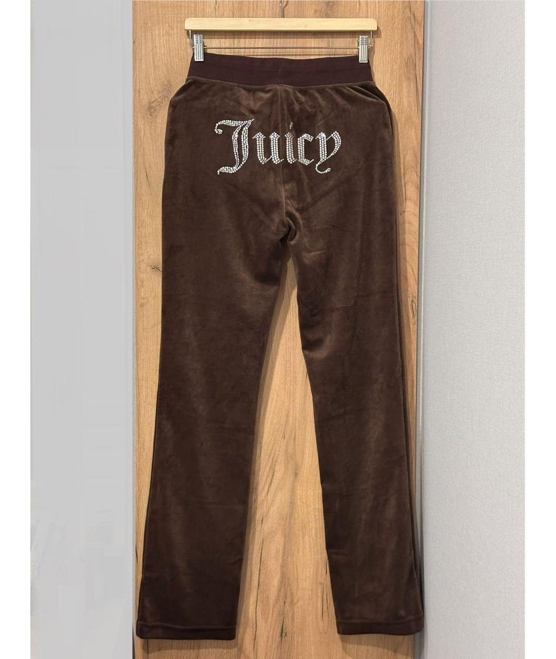 JUICY COUTURE Коричневые велюровые прямые брюки, фото 3
