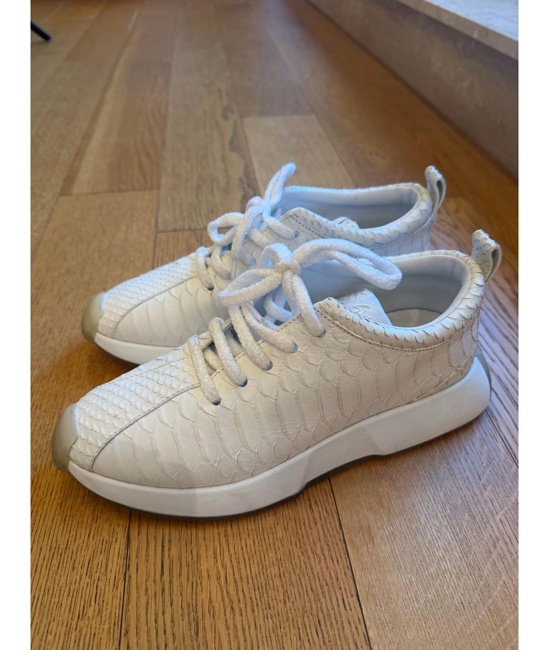 GIUSEPPE ZANOTTI DESIGN Белые кожаные низкие кроссовки / кеды, фото 5