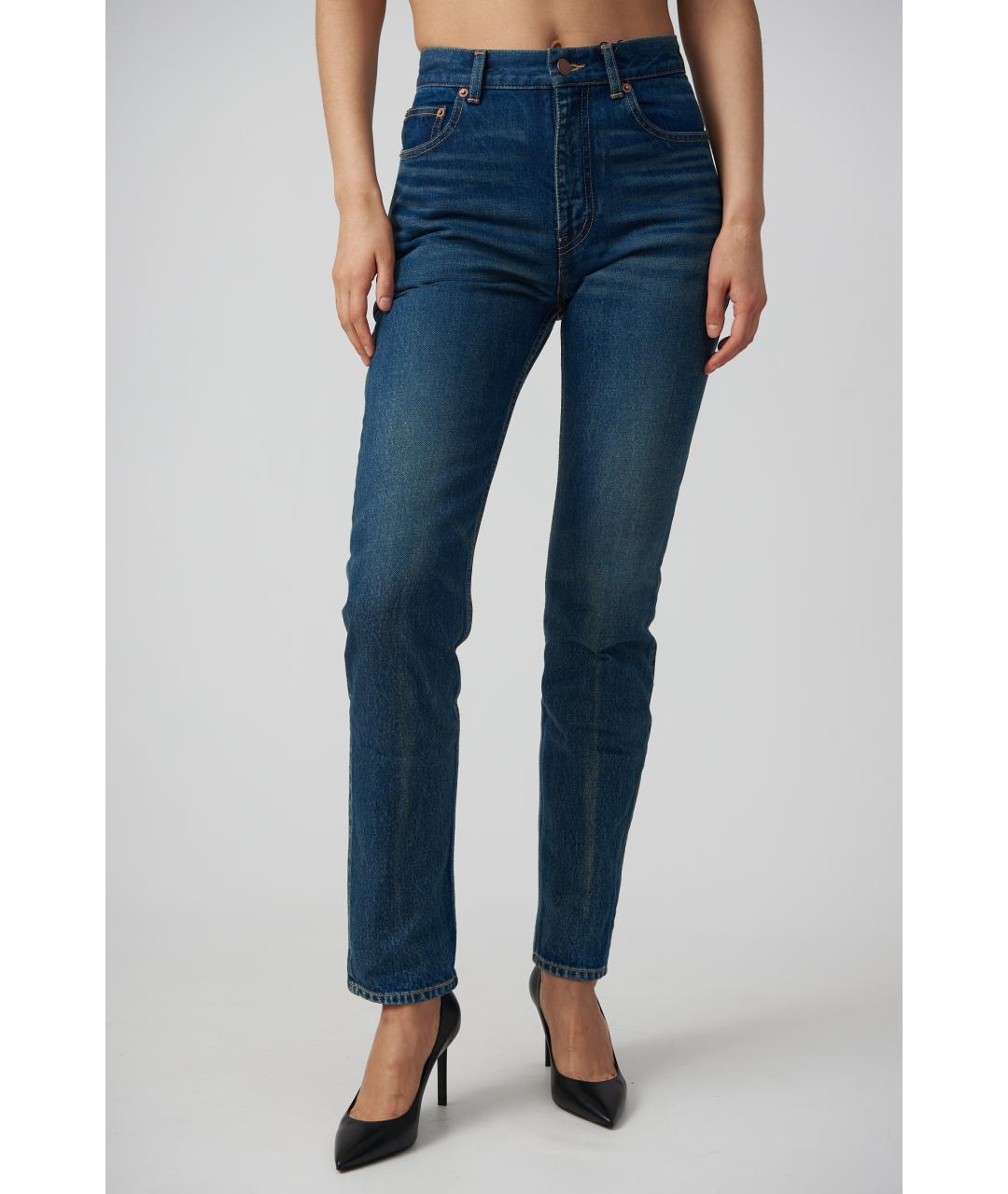 SAINT LAURENT Темно-синие хлопковые прямые джинсы, фото 6