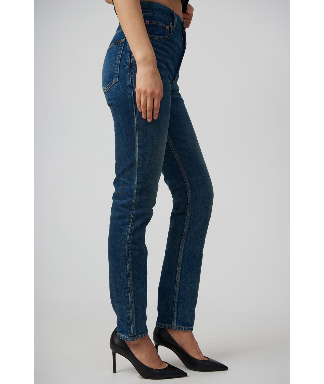 SAINT LAURENT Темно-синие хлопковые прямые джинсы, фото 4