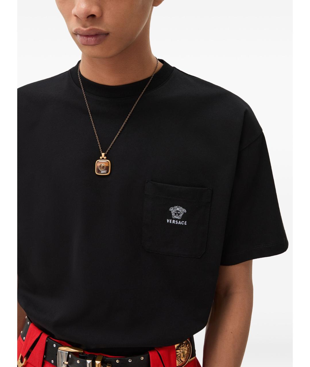 VERSACE Черная хлопковая футболка, фото 4