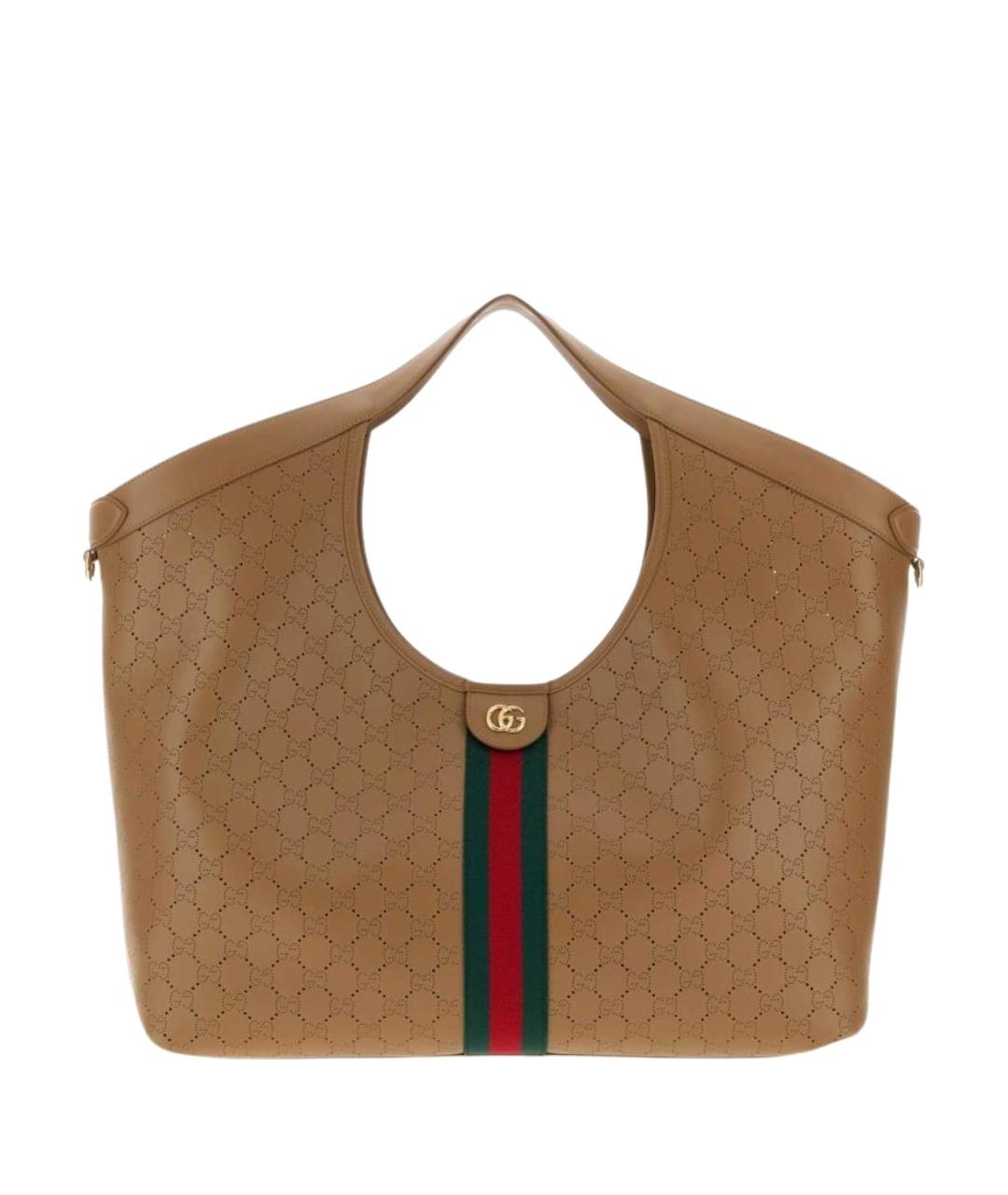 GUCCI Бежевая кожаная сумка с короткими ручками, фото 1