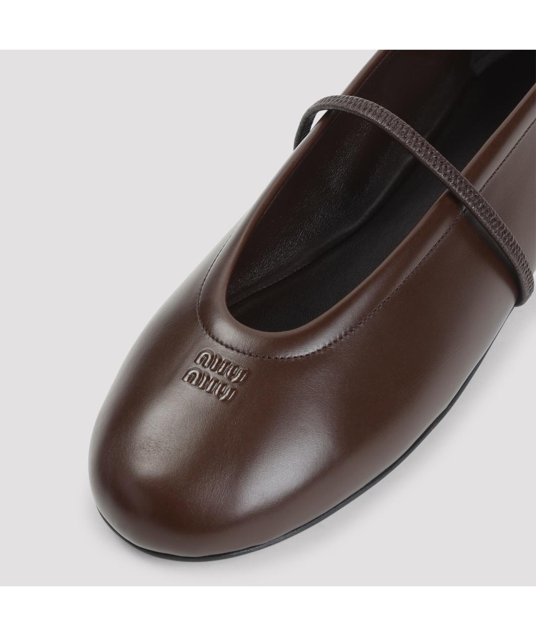 MIU MIU Коричневые кожаные балетки, фото 4