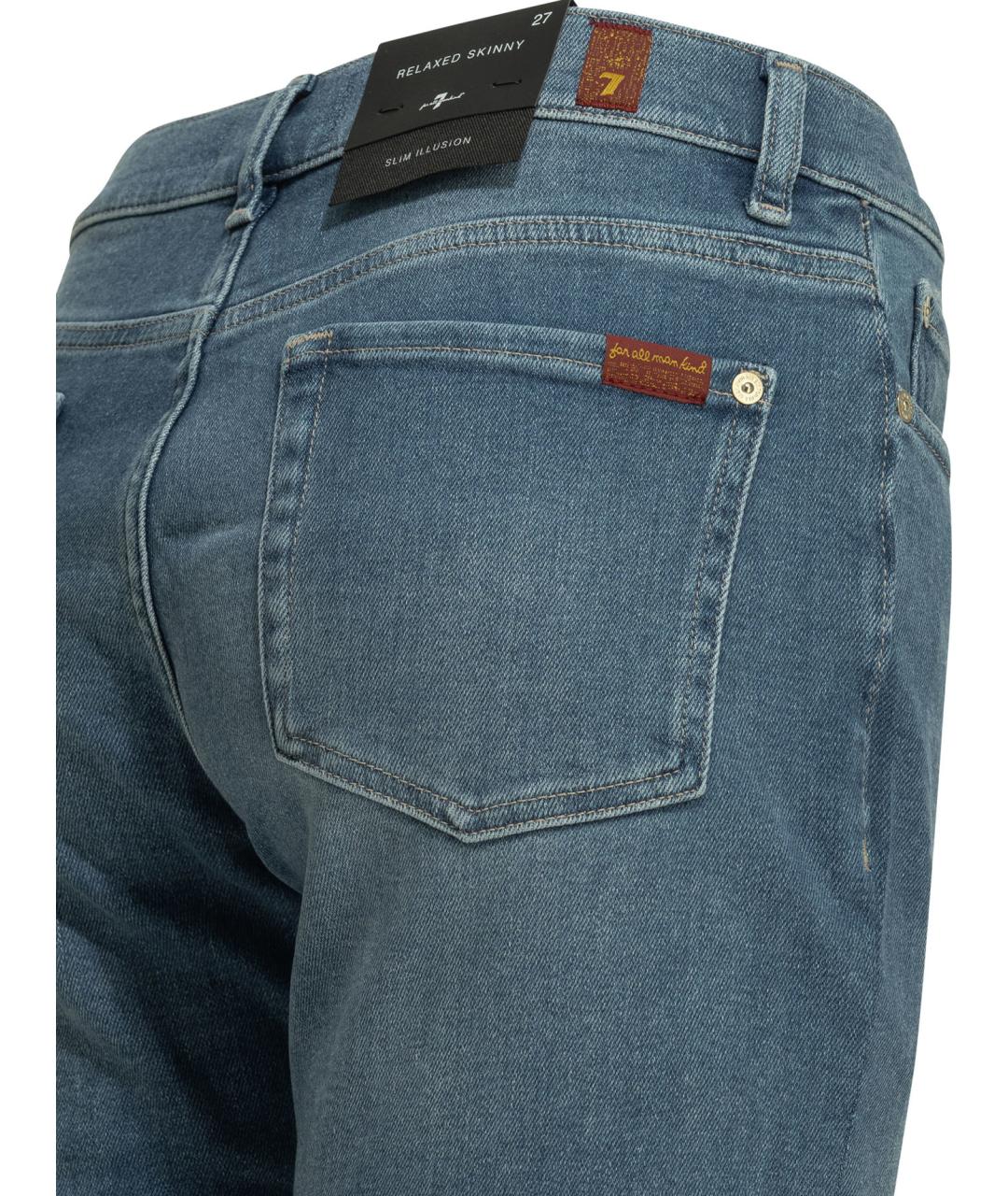 7 FOR ALL MANKIND Голубые хлопковые джинсы слим, фото 4