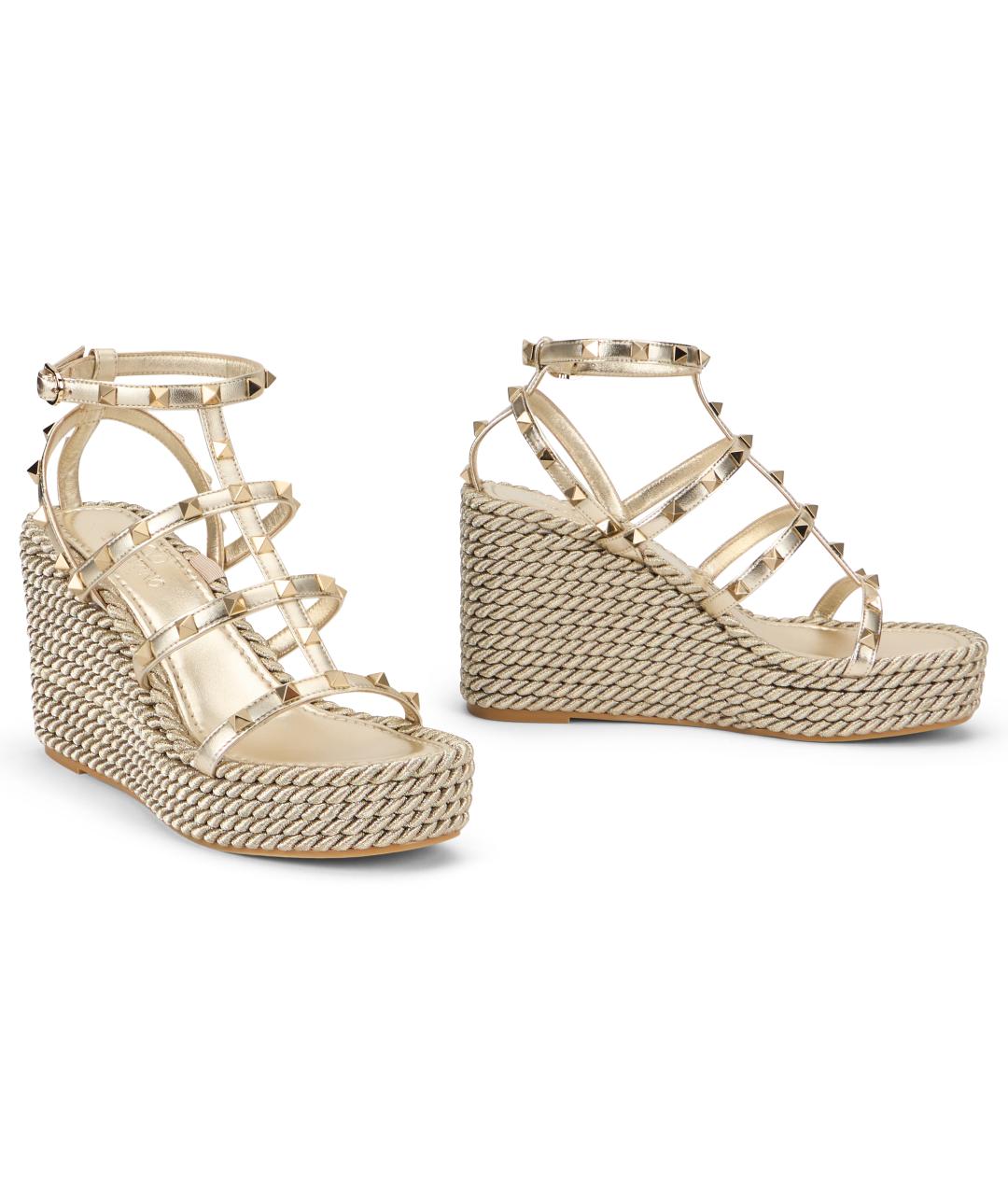 VALENTINO Золотые кожаные босоножки, фото 2