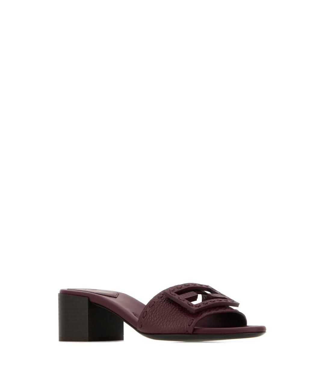 FENDI Бордовые кожаные мюли, фото 2