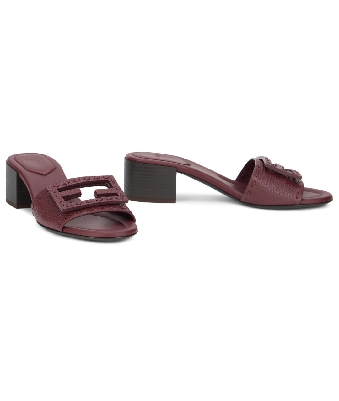 FENDI Бордовые кожаные мюли, фото 3