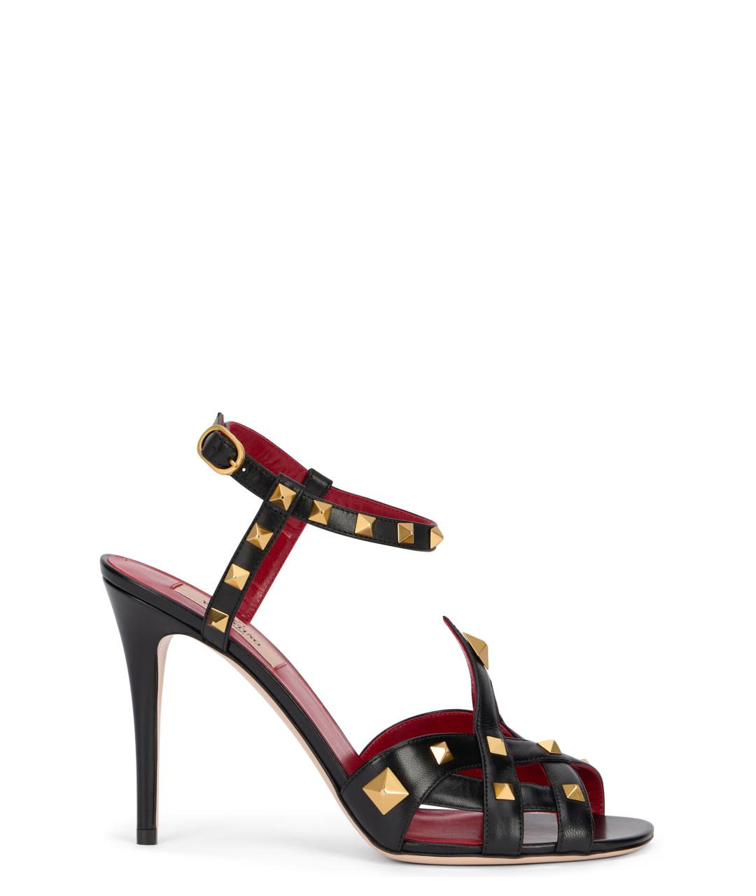 VALENTINO Черные кожаные босоножки, фото 1