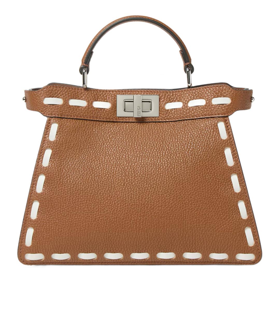 FENDI Коричневая кожаная сумка с короткими ручками, фото 1