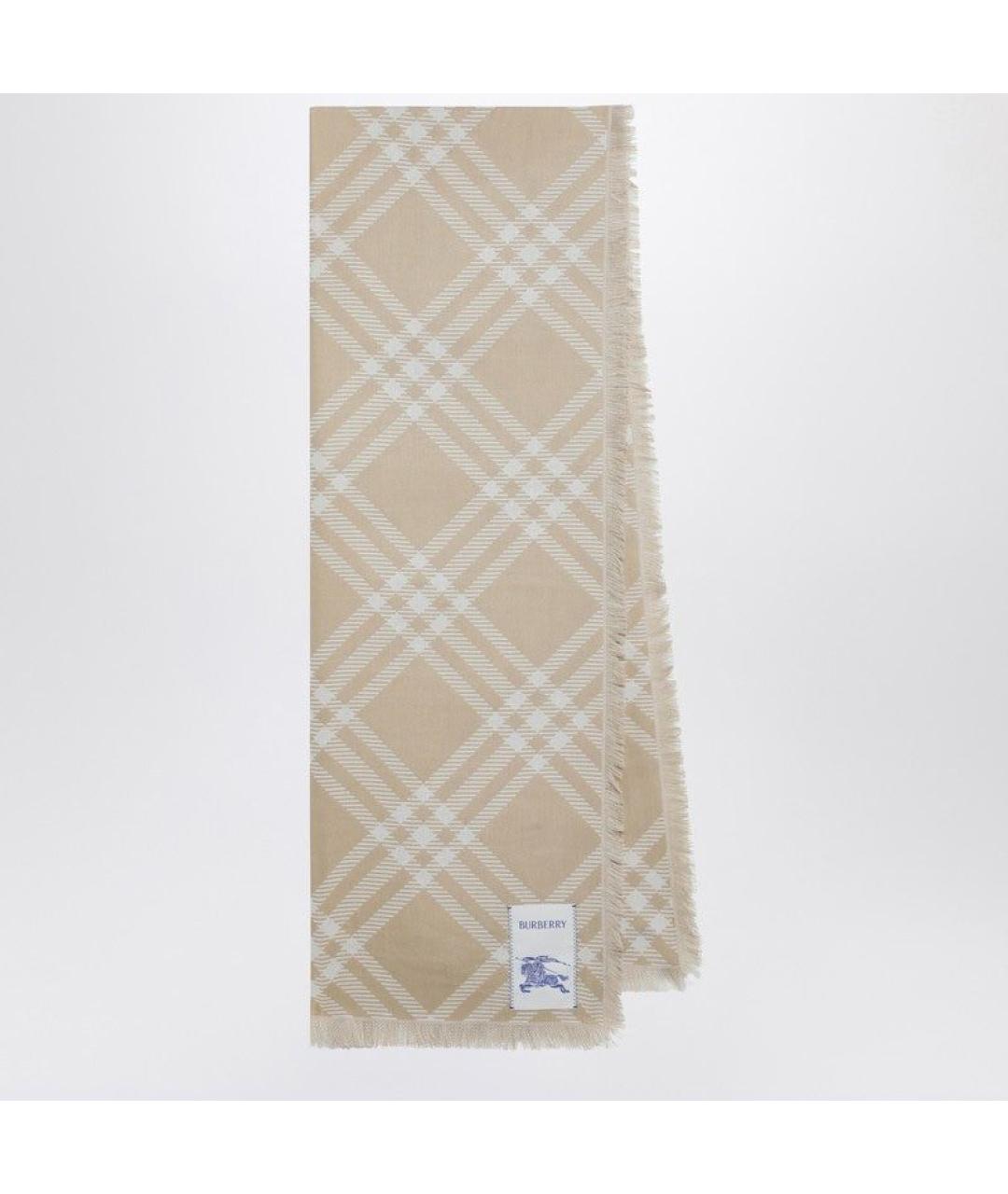 BURBERRY Бежевый шерстяной шарф, фото 3