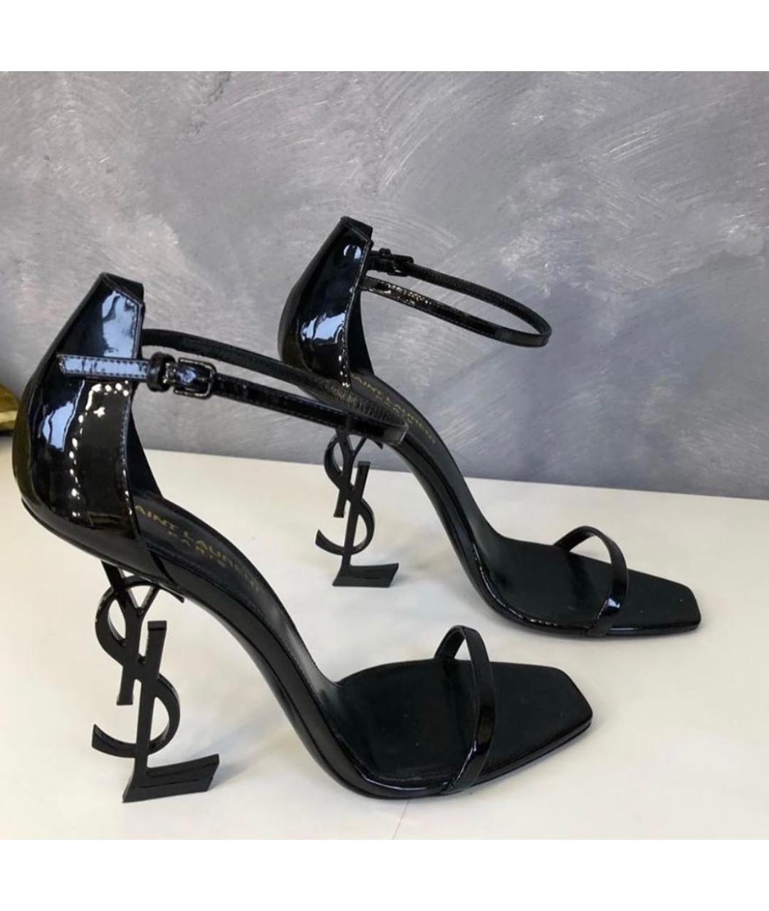 SAINT LAURENT Черные босоножки из лакированной кожи, фото 6