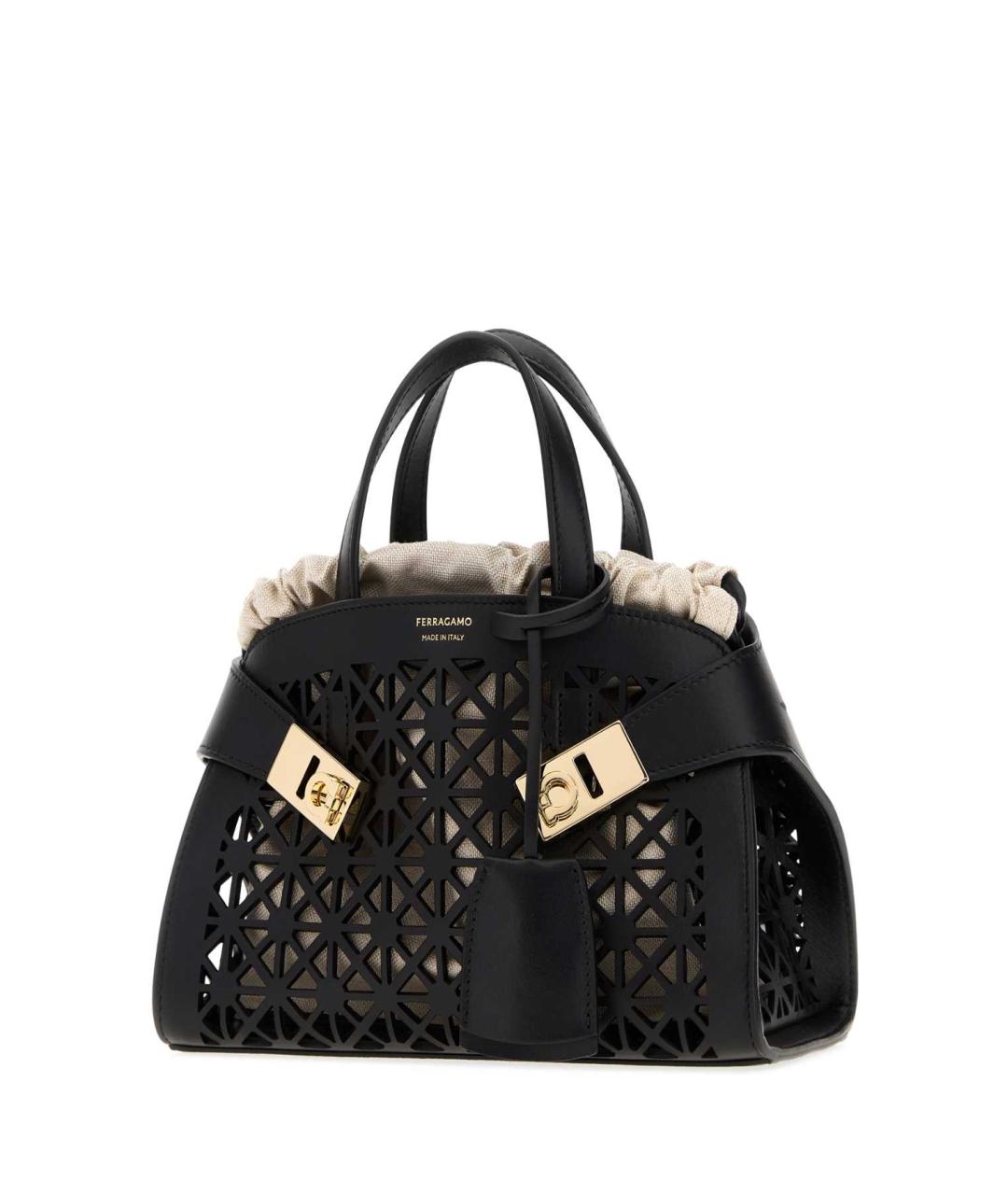FERRAGAMO Черная кожаная сумка тоут, фото 2