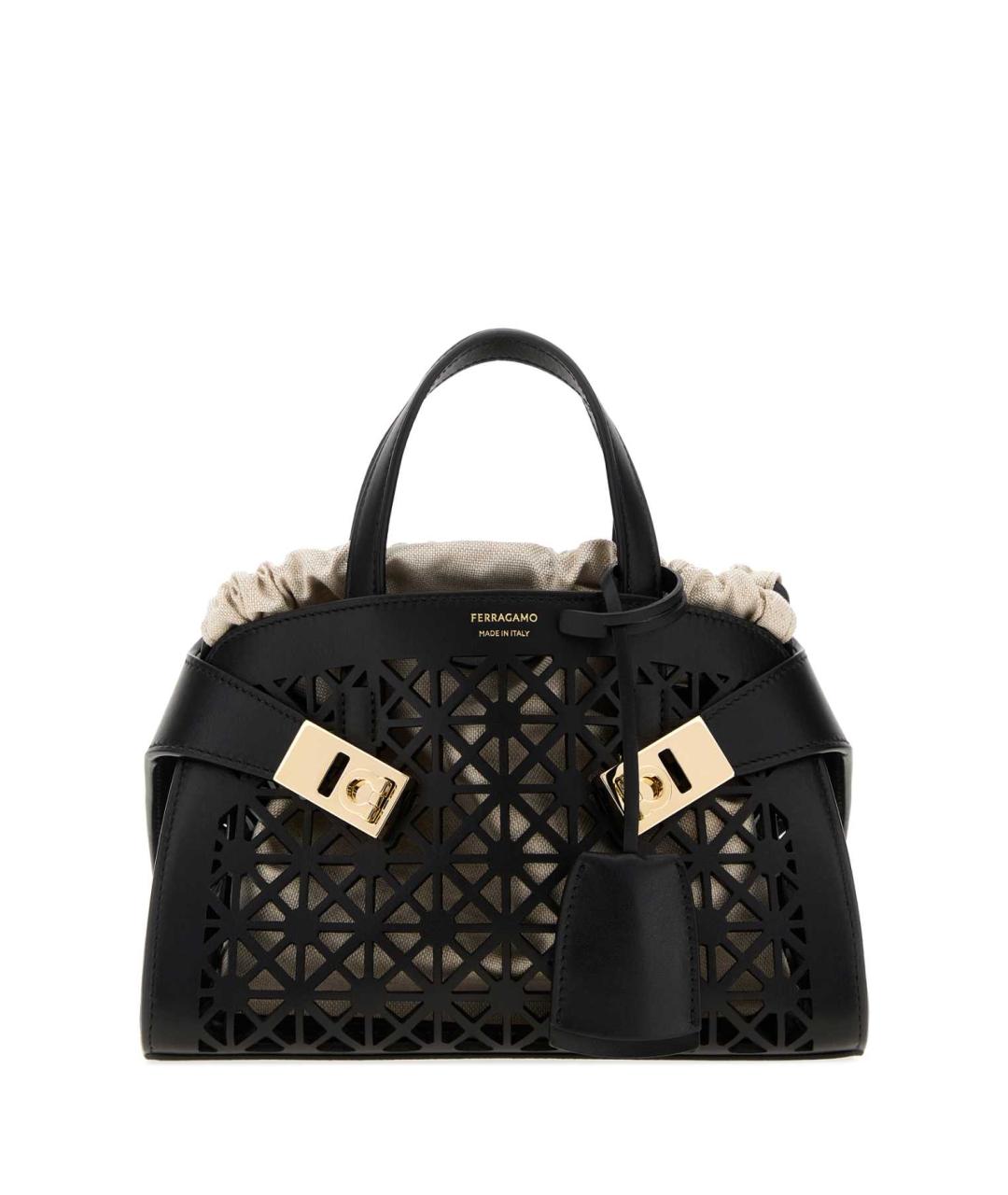FERRAGAMO Черная кожаная сумка тоут, фото 1