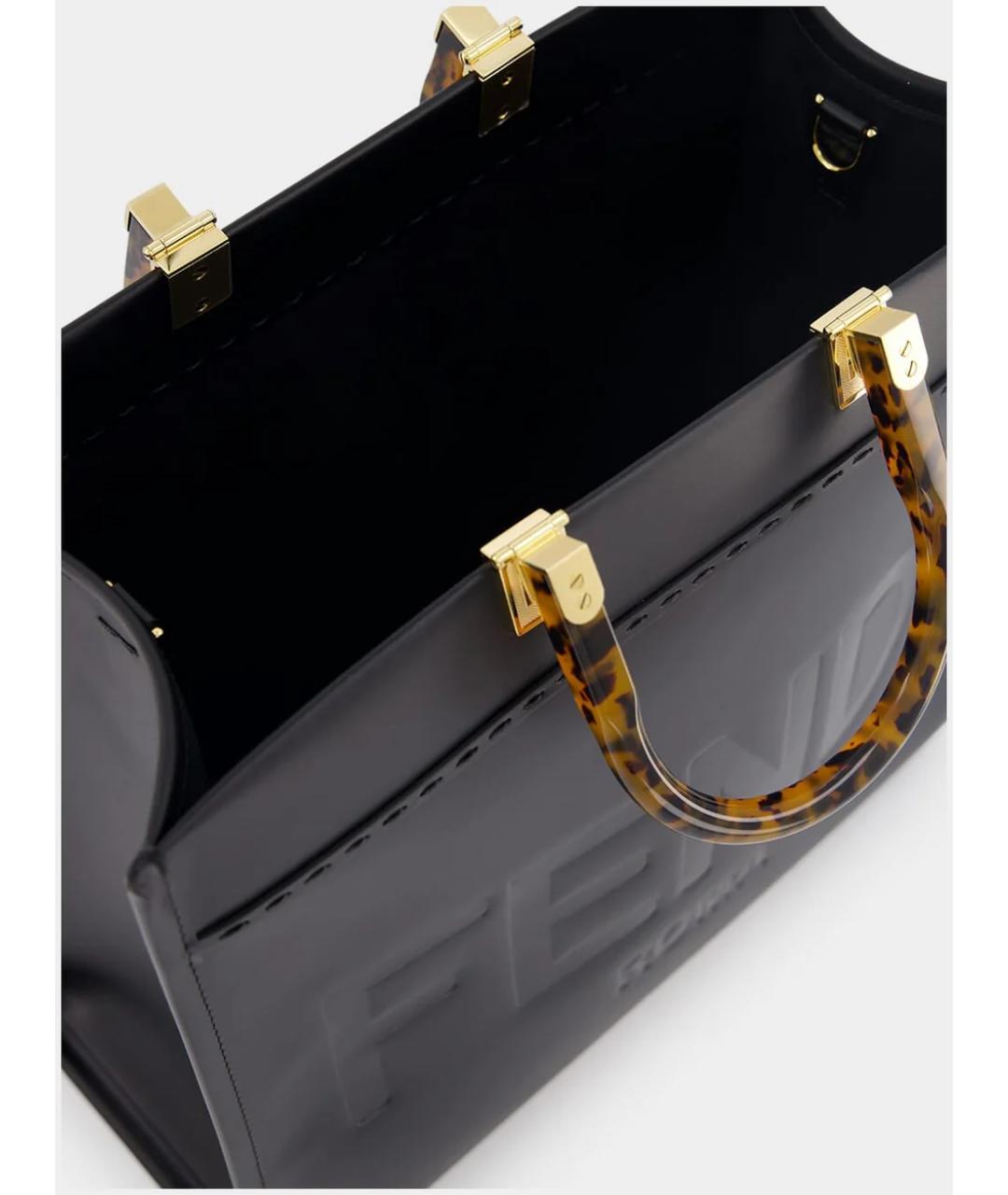 FENDI Черная кожаная сумка тоут, фото 5