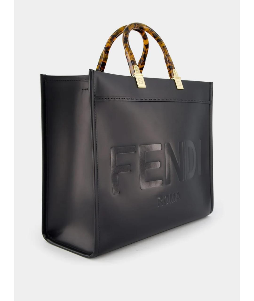 FENDI Черная кожаная сумка тоут, фото 2