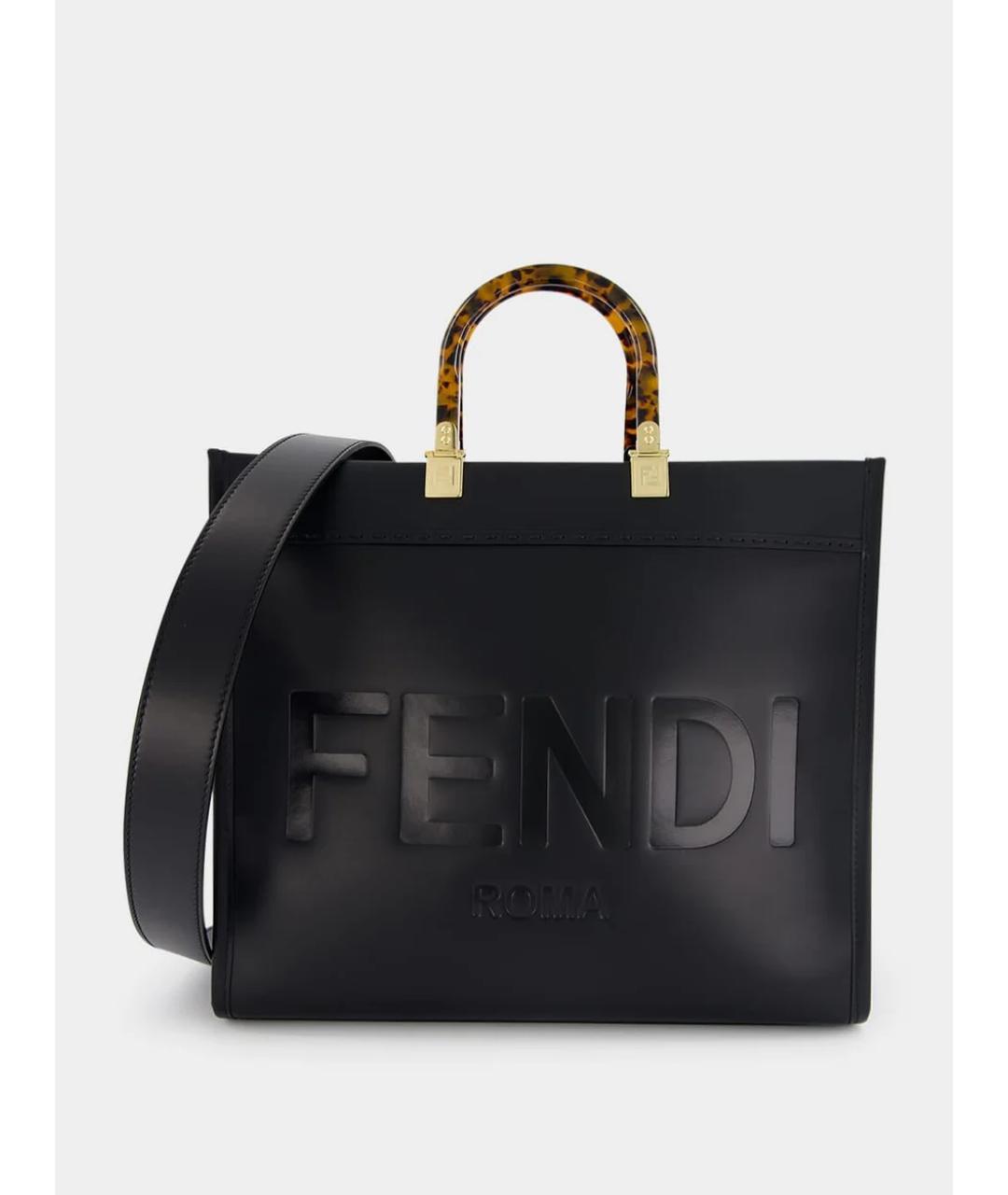 FENDI Черная кожаная сумка тоут, фото 6