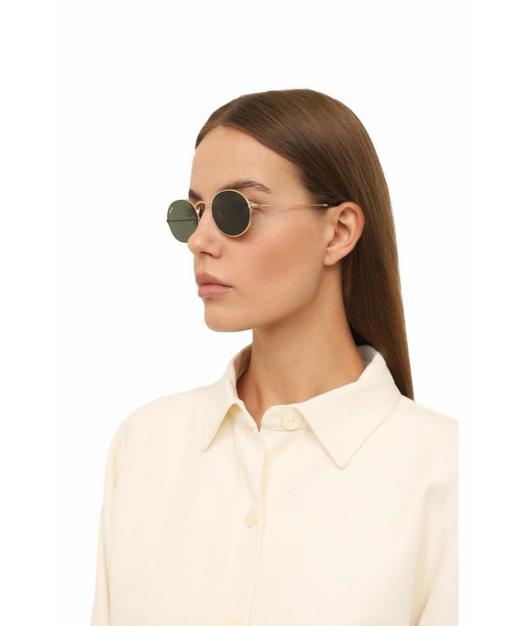 RAY BAN Золотые металлические солнцезащитные очки, фото 5
