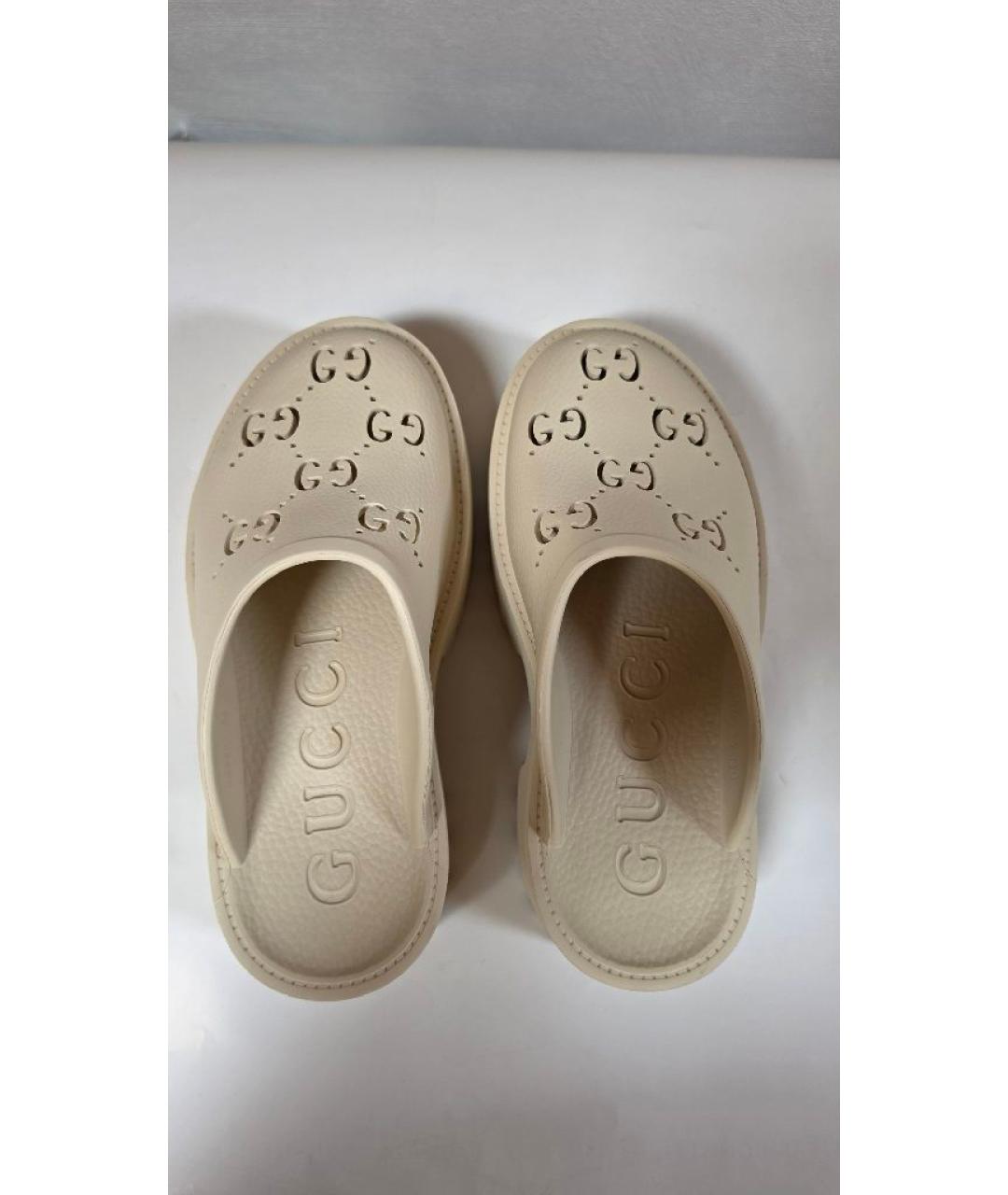 GUCCI Бежевые резиновые сабо, фото 3
