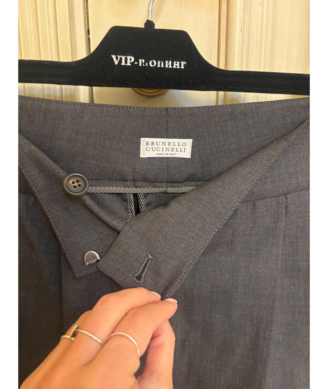 BRUNELLO CUCINELLI Серые шерстяные прямые брюки, фото 3