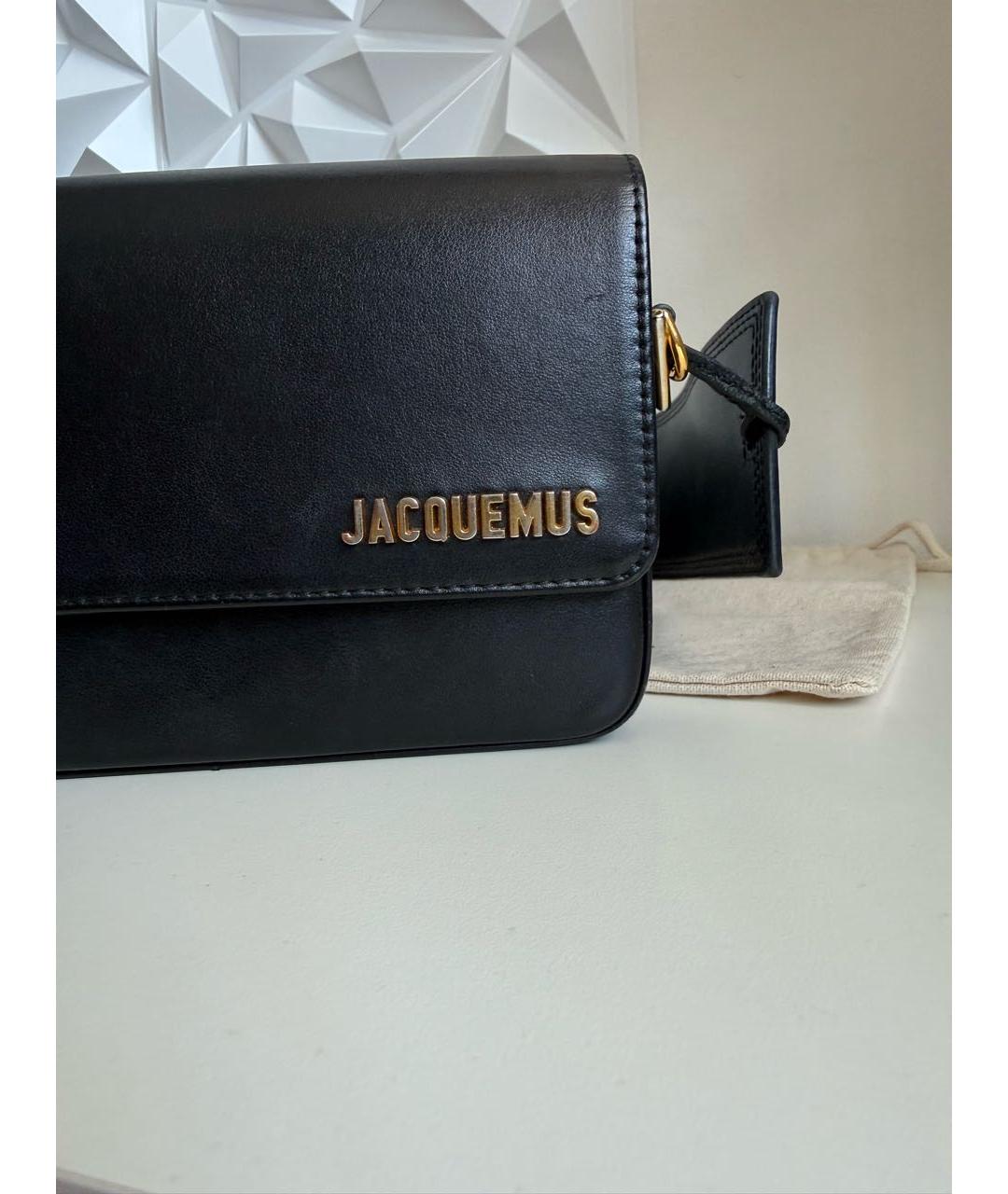 JACQUEMUS Черная кожаная сумка через плечо, фото 5