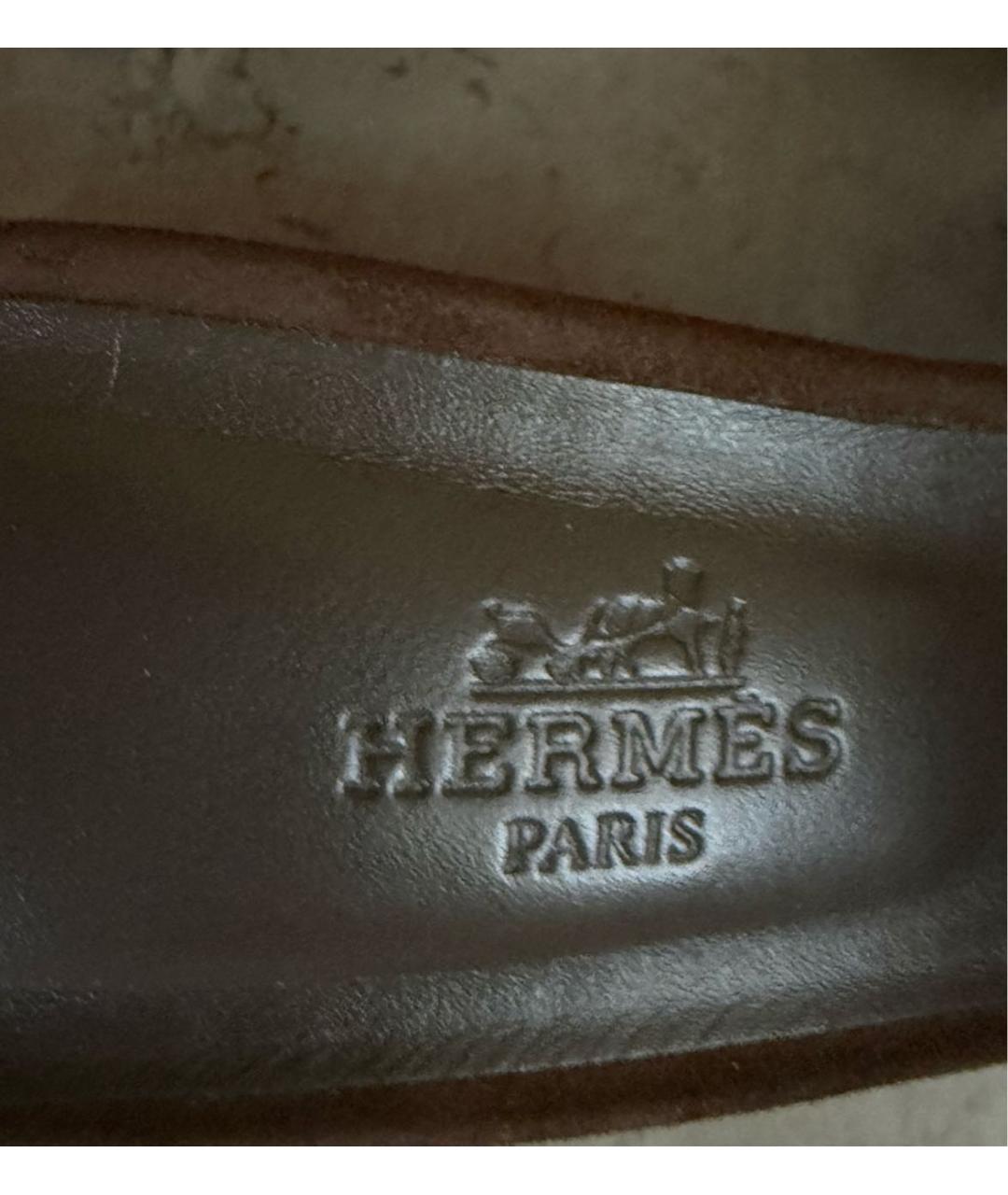 HERMES Коричневые замшевые мюли, фото 5