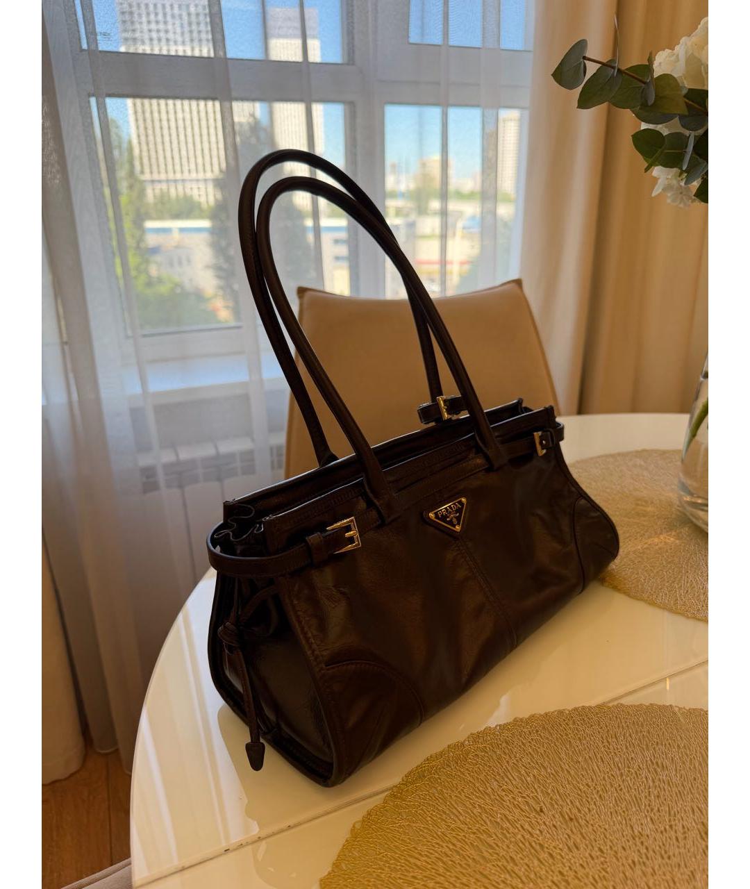 PRADA Бордовая кожаная сумка тоут, фото 2