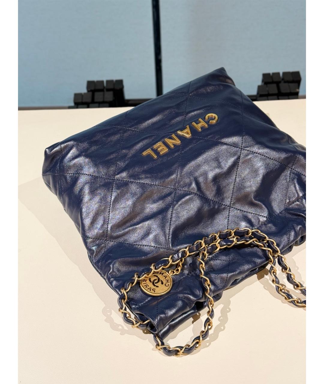 CHANEL Синяя кожаная сумка тоут, фото 7
