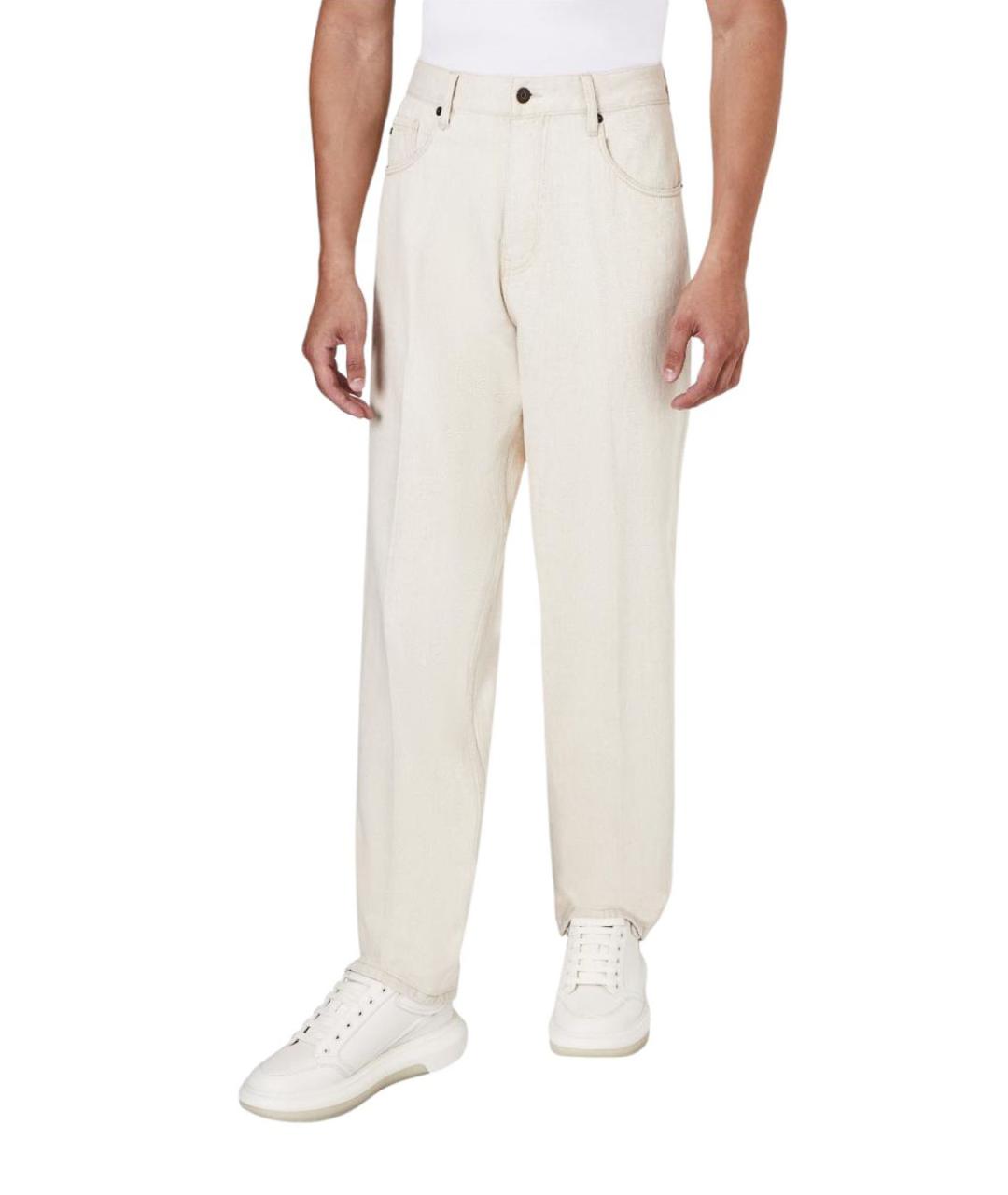 EMPORIO ARMANI Белые хлопковые прямые джинсы, фото 2