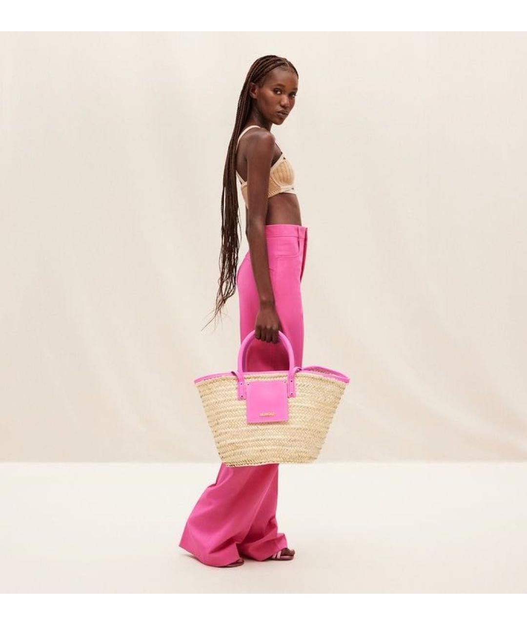 JACQUEMUS Розовая плетеная пляжная сумка, фото 7