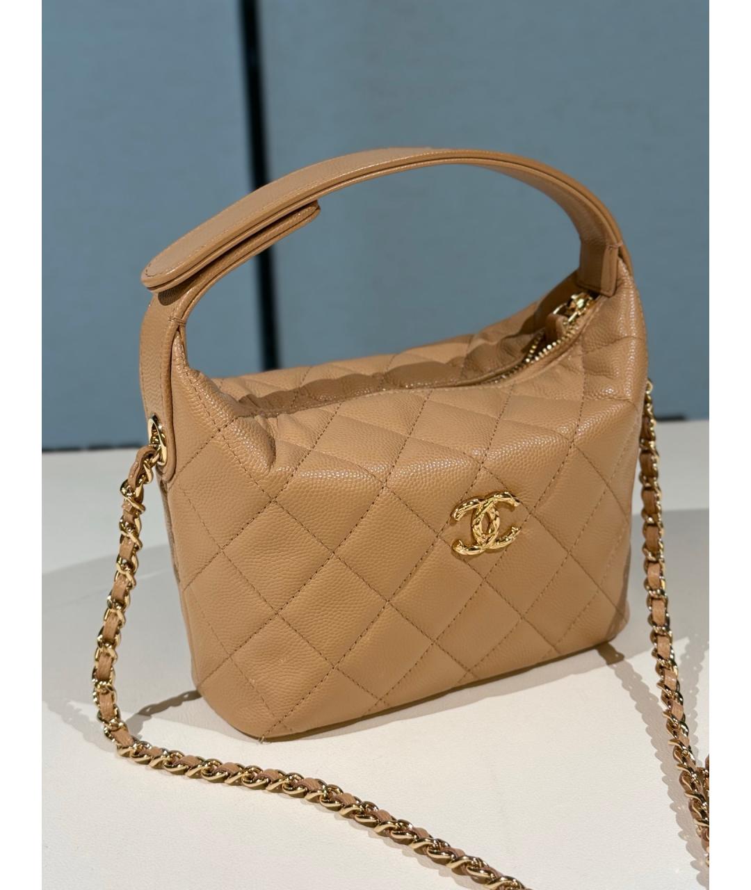 CHANEL Хаки кожаная сумка с короткими ручками, фото 3