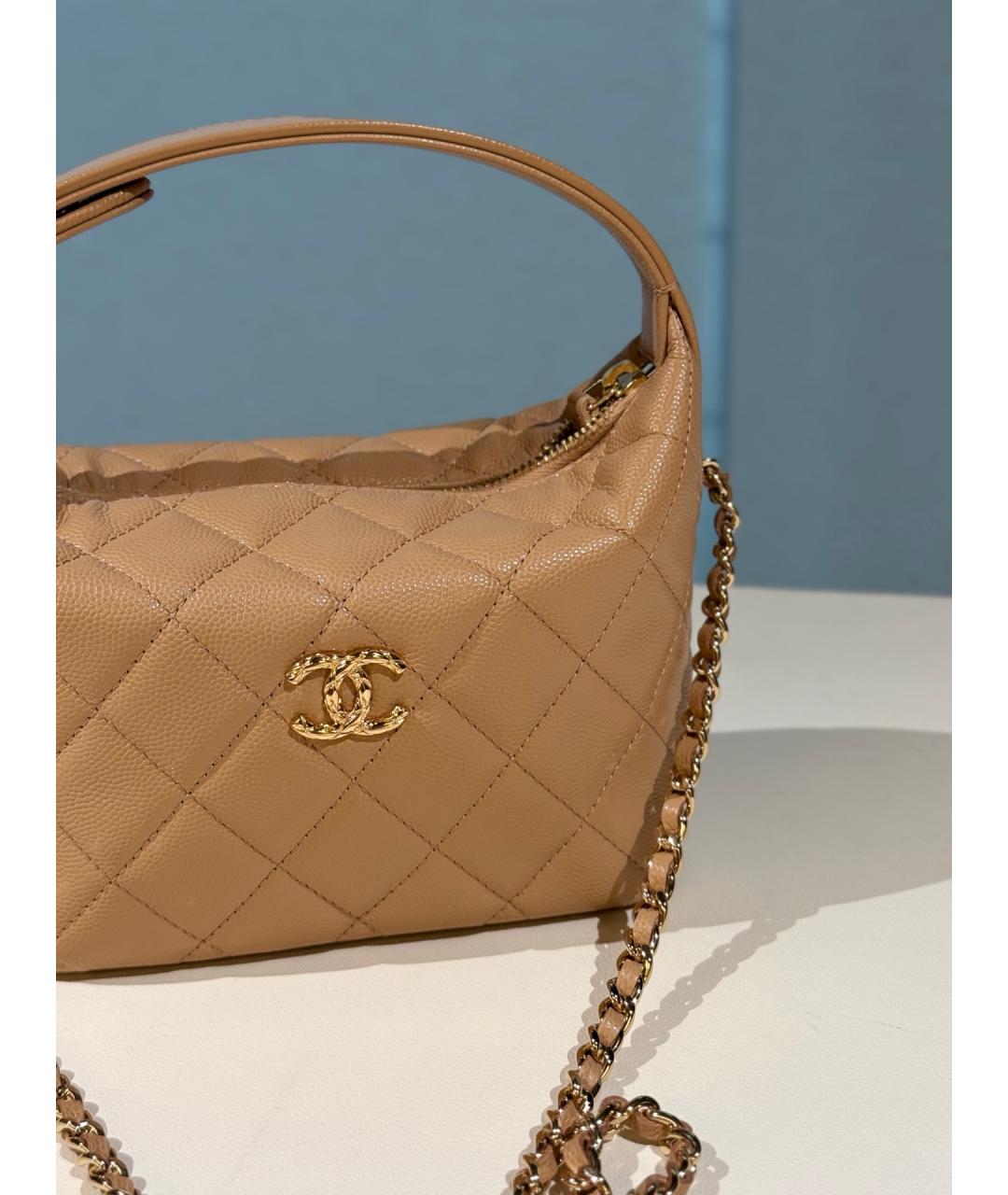 CHANEL Хаки кожаная сумка с короткими ручками, фото 4