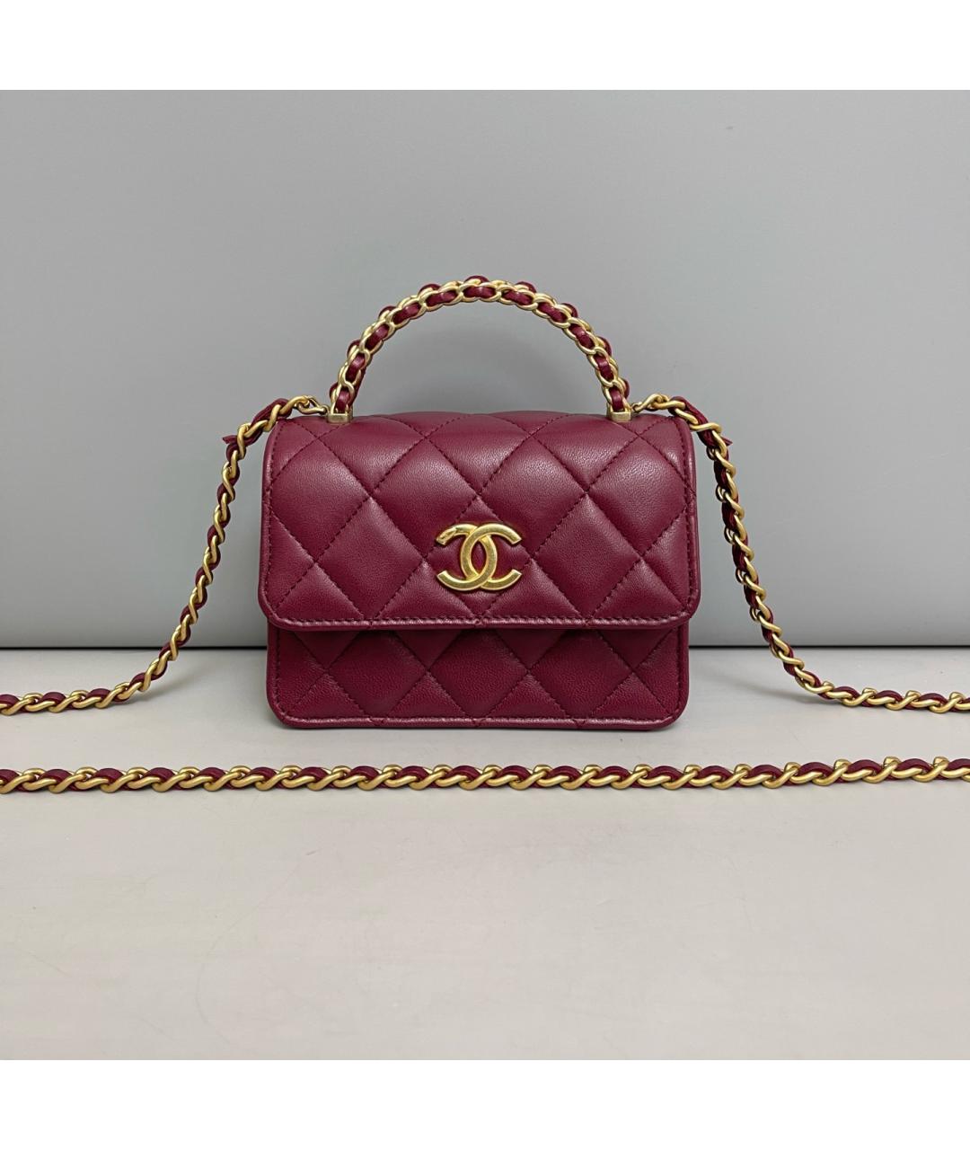 CHANEL Красная кожаная сумка с короткими ручками, фото 9