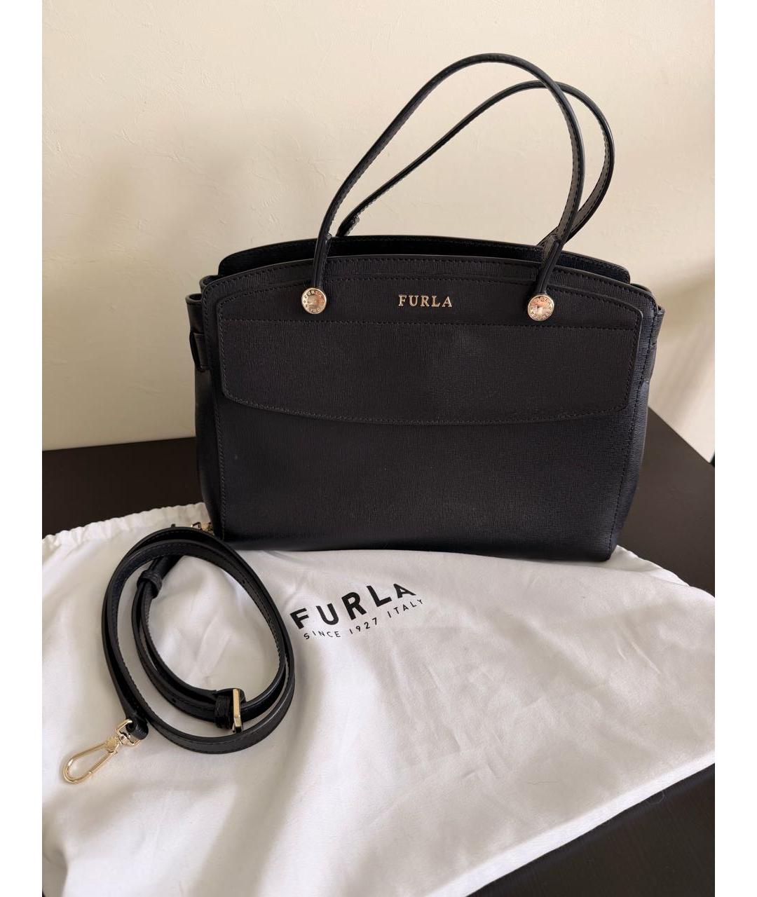 FURLA Черная кожаная сумка с короткими ручками, фото 5