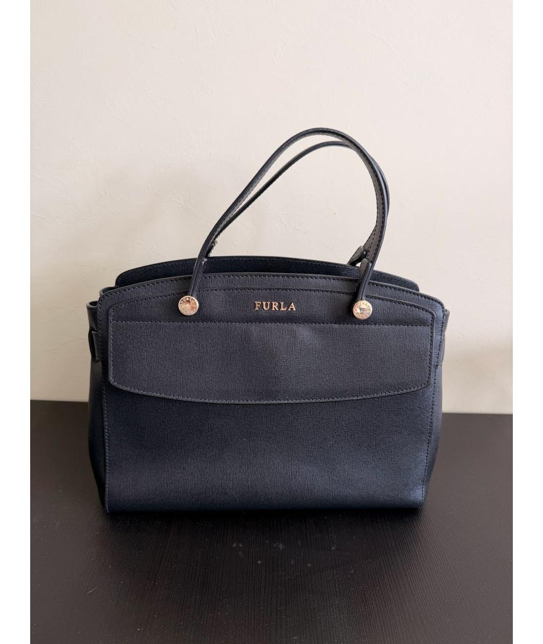 FURLA Черная кожаная сумка с короткими ручками, фото 6