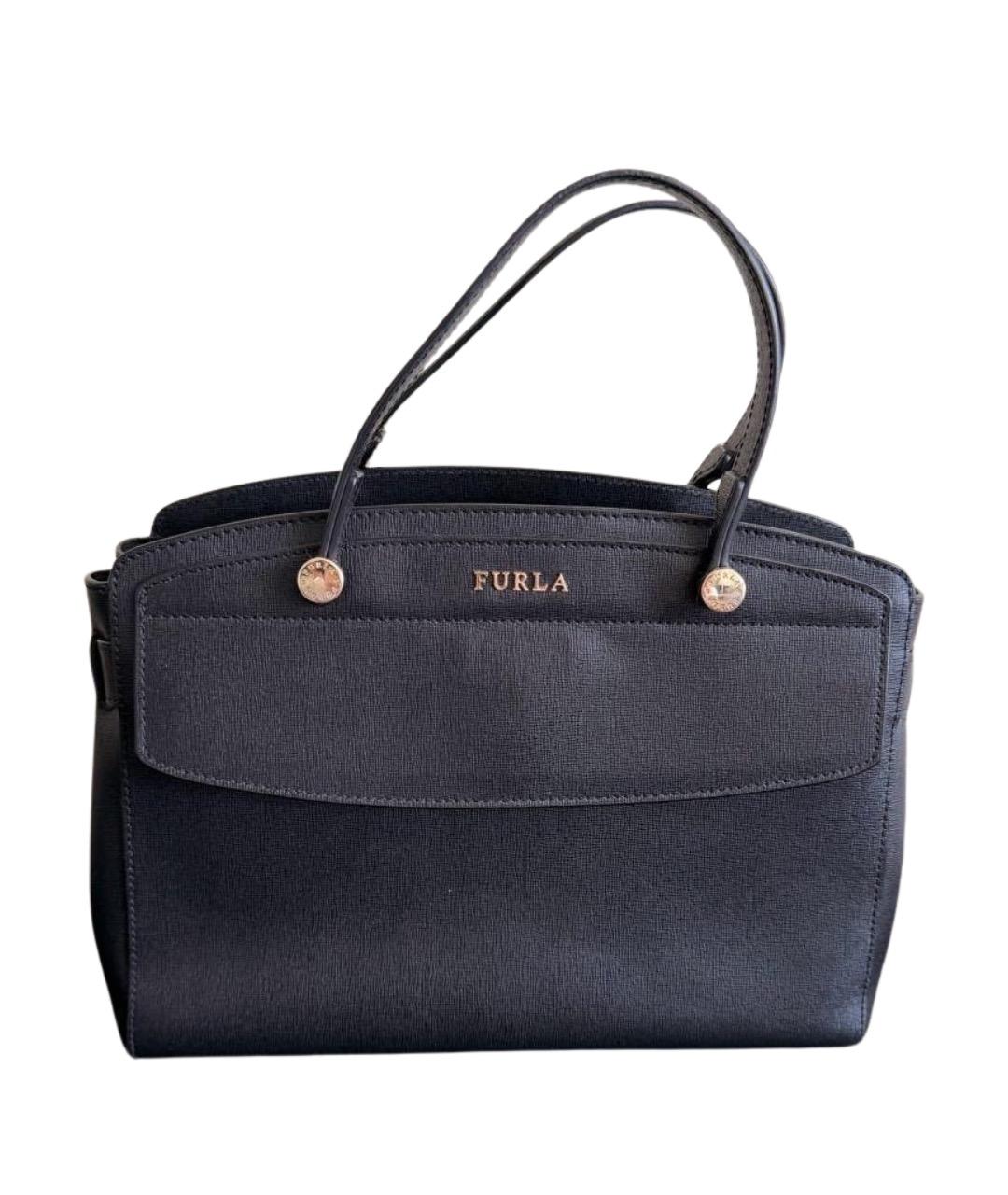 FURLA Черная кожаная сумка с короткими ручками, фото 1
