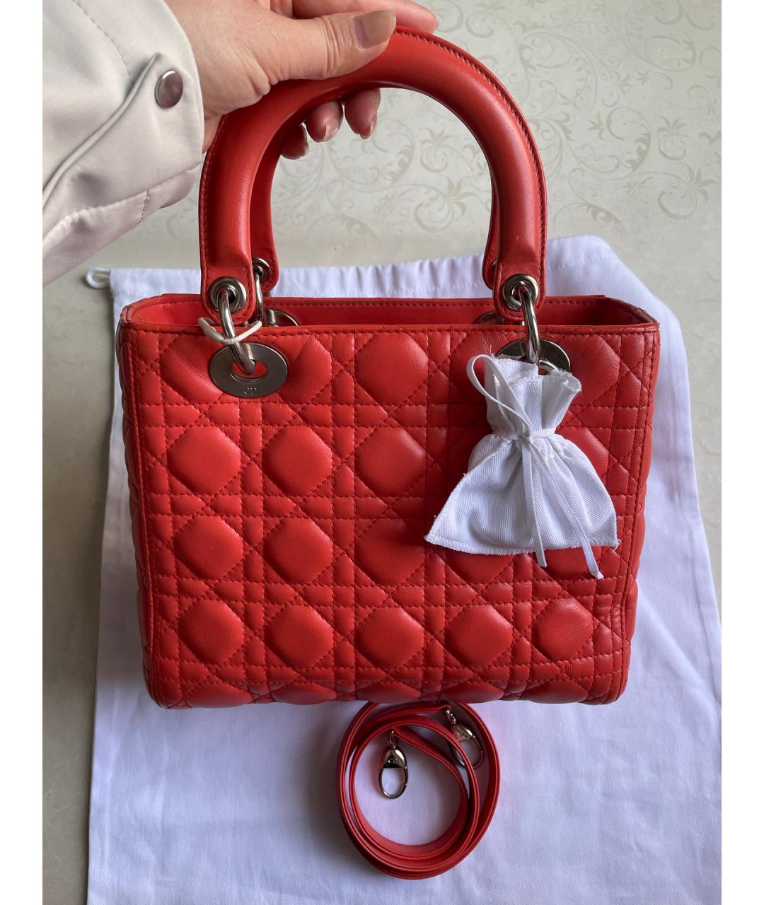 CHRISTIAN DIOR Красная кожаная сумка с короткими ручками, фото 7