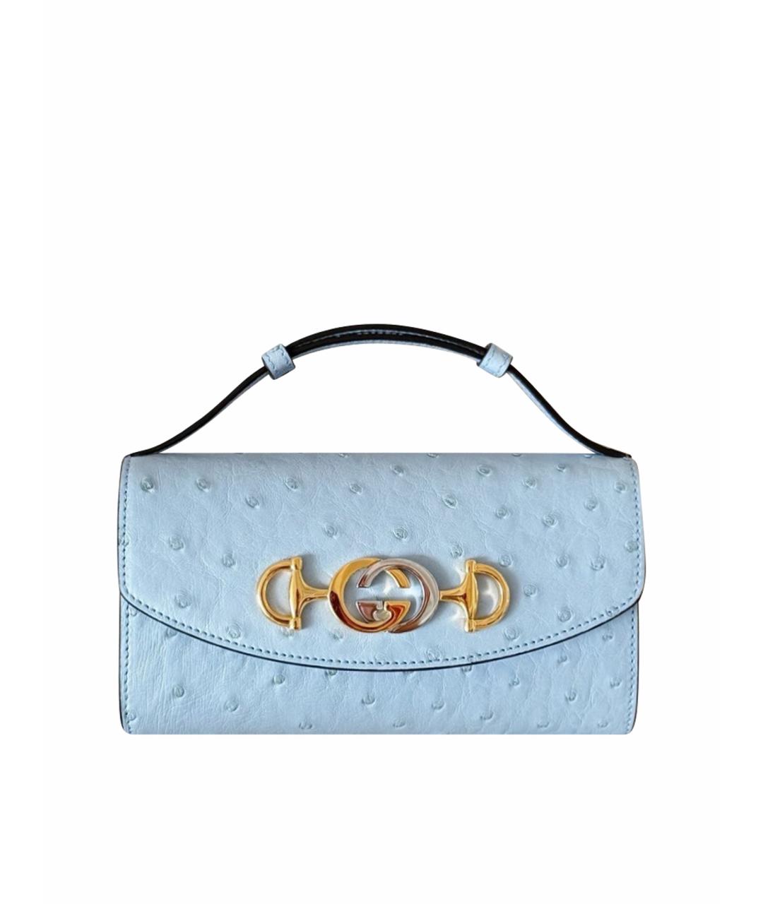 GUCCI Голубая сумка через плечо из экзотической кожи, фото 1