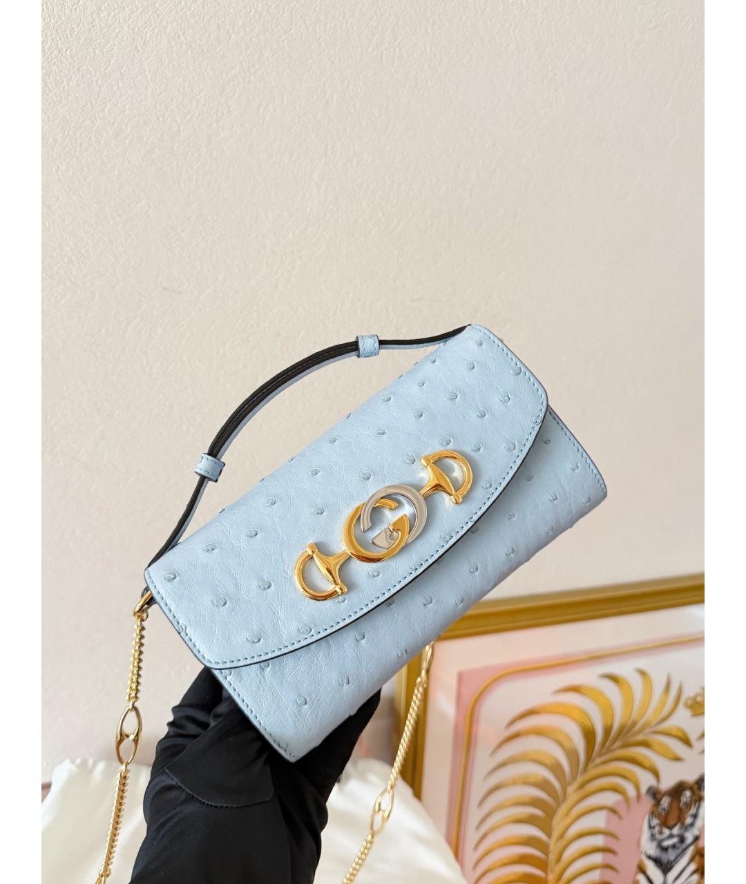GUCCI Голубая сумка через плечо из экзотической кожи, фото 3